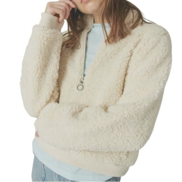 NEW Lucky Brand Hi-Pile Half‎ Zip Faux Shearling Pullover in Cream, Size 2XL - Picture 3 of 12